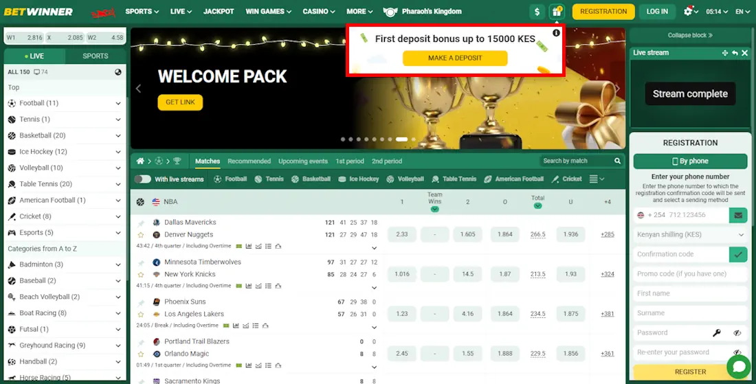 BetWinner Sportsbook and Welcome Bonus Screenshot
